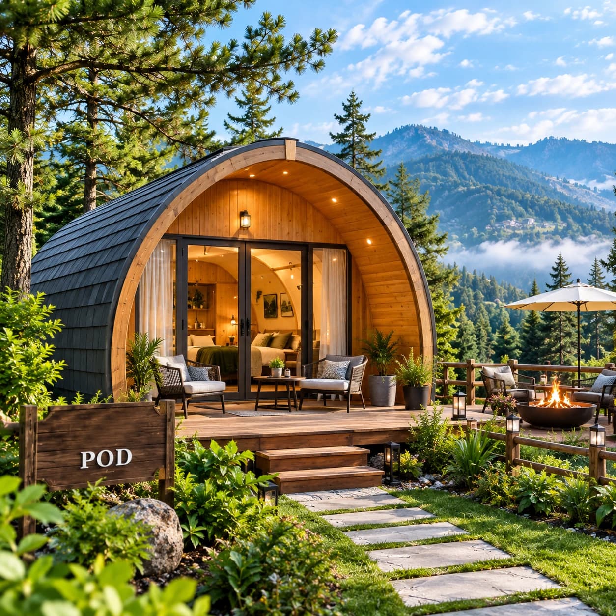 Timber pod with deck